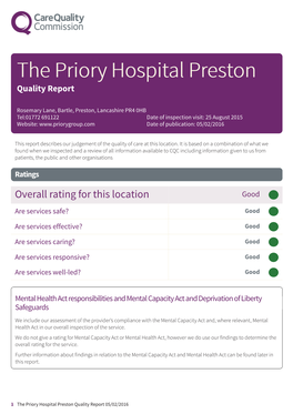 The Priory Hospital Preston Newapproachcomprehensive Report