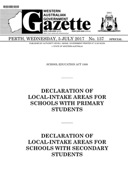 Declaration of Local-Intake Areas for Schools with Primary Students