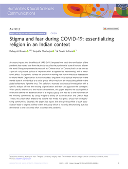 Essentializing Religion in an Indian Context ✉ Debajyoti Biswas 1 , Sanjukta Chatterjee 2 & Parvin Sultana 3