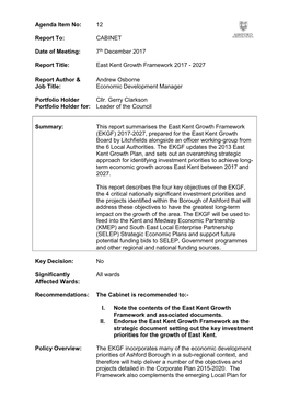 East Kent Growth Framework 2017 - 2027