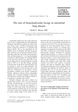 The Role of Bronchoalveolar Lavage in Interstitial Lung Disease Keith C