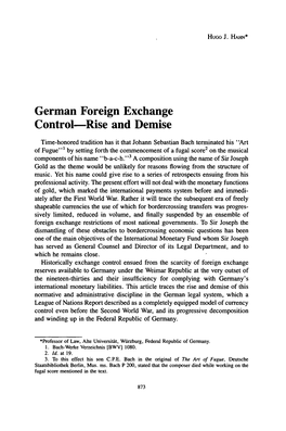 German Foreign Exchange Control-Rise and Demise