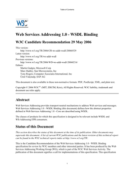 WSDL Binding W3C Candidate Recommendation 29 May 2006