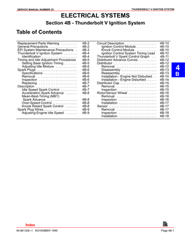 ELECTRICAL SYSTEMS Section 4B - Thunderbolt V Ignition System Table of Contents