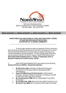 North West Cdc Sets Aside $1.5 Million Fund Over 3 Years to Nurture Ground-Up Initiatives in Support of a Caring Community ______