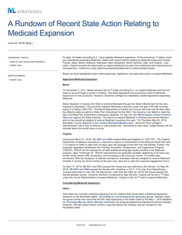 A Rundown of Recent State Action Relating to Medicaid Expansion