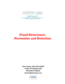 Fraud Deterrence, Prevention and Detection