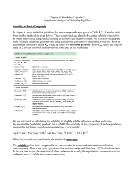 Chapter 16 Worksheet 3 (Ws16.3) Quantitative Analysis of Solubility Equilibria