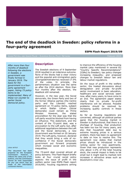 The End of the Deadlock in Sweden: Policy Reforms in a Four-Party Agreement ESPN Flash Report 2019/09