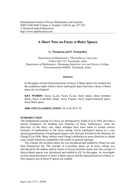 A Short Note on Fuzzy -Baire Spaces