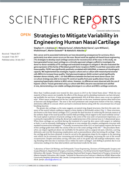 Strategies to Mitigate Variability in Engineering Human Nasal Cartilage Stephen H