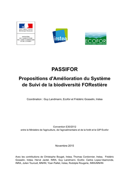 Projet PASSIFOR (Propositions D'amélioration Du Système De Suivi De La Biodiversité Forestière)