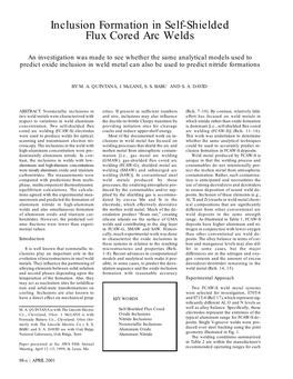 Inclusion Formation in Self-Shielded Flux Cored Arc Welds