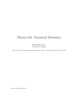 Physics 831: Statistical Mechanics