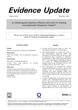 Evidence Update Malaria Series December 2005