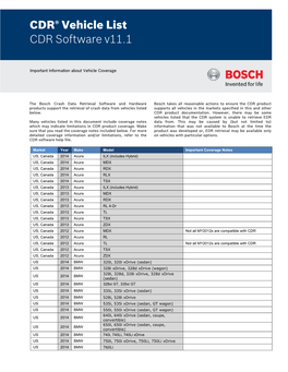CDR Vehicle List CDR Software V11.1