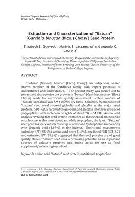 Batuan” [Garcinia Binucao (Blco.) Choisy] Seed Protein