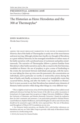 Herodotus and the 300 at Thermopylae*