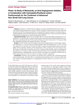 Phase 1B Study of Motesanib, an Oral Angiogenesis Inhibitor, In