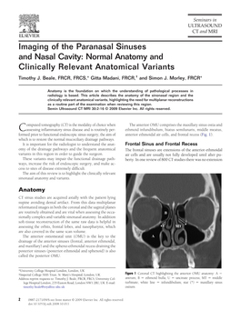 Imaging of the Paranasal Sinuses and Nasal Cavity: Normal Anatomy and Clinically Relevant Anatomical Variants Timothy J