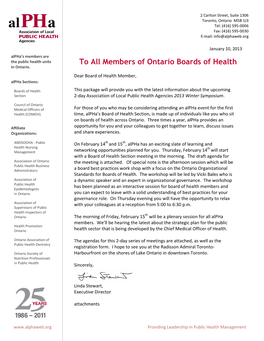 To All Members of Ontario Boards of Health in Ontario