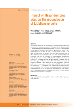 Impact of Illegal Dumping Sites on the Groundwater of Ljubljansko Polje