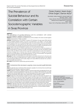 The Prevalence of Suicidal Behaviour and Its Correlation with Certain