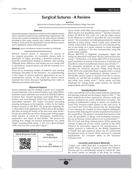 Surgical Sutures - a Review Amit Goel Department of General Surgery, Jamia Hamdard Medical College, New Delhi