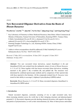 New Resveratrol Oligomer Derivatives from the Roots of Rheum Lhasaense