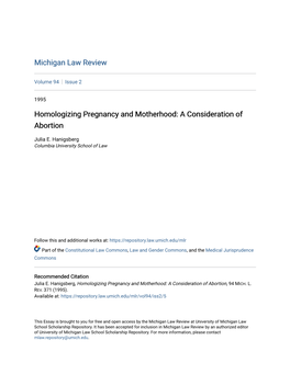 Homologizing Pregnancy and Motherhood: a Consideration of Abortion