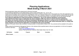 5 March List of Planning Applications Received