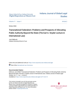 Transnational Federalism: Problems and Prospects of Allocating Public Authority Beyond the State (The Earl A