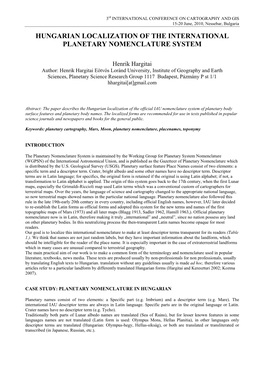 Hungarian Localization of the International Planetary Nomenclature System