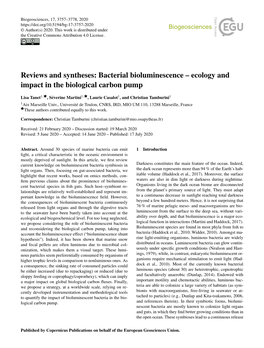 Reviews and Syntheses: Bacterial Bioluminescence – Ecology and Impact in the Biological Carbon Pump