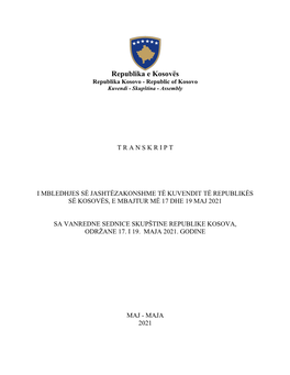 Republika E Kosovës Republika Kosovo - Republic of Kosovo Kuvendi - Skupština - Assembly