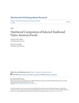 Nutritional Composition of Selected Traditional Native American Foods Suzanne Parker Stluka South Dakota State University