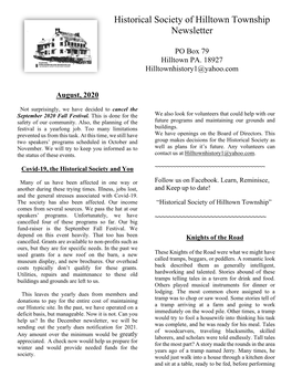 Historical Society of Hilltown Township Newsletter