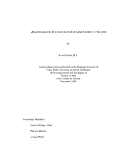 Memorializing the Black Freedom Movement, 1991-2018