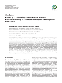 Case of 7P22. 1 Microduplication Detected by Whole Genome Microarray (REVEAL) in Workup of Child Diagnosed with Autism
