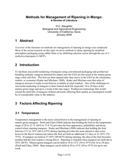 Methods for Management of Ripening in Mango: 1 Abstract 2 Introduction