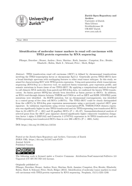 Identification of Molecular Tumor Markers in Renal Cell Carcinomas with TFE3 Protein Expression by RNA Sequencing