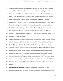 Anopheles Stephensi As an Emerging Malaria Vector in the Horn of Africa with High