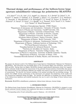 Thermal Design and Performance of the Balloon-Borne Large Aperture Submillimeter Telescope for Polarimetry Blastpol