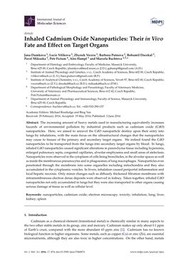 Inhaled Cadmium Oxide Nanoparticles: Their in Vivo Fate and Effect on Target Organs