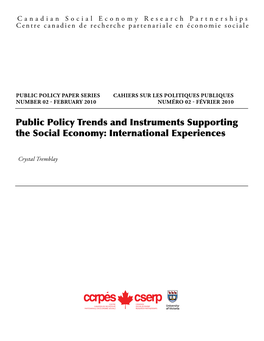 Public Policy Trends and Instruments Supporting the Social Economy: International Experiences