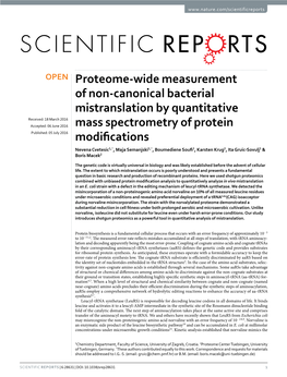 Proteome-Wide Measurement of Non-Canonical Bacterial Mistranslation by Quantitative Mass Spectrometry of Protein Modifications