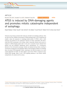 ATG5 Is Induced by DNA-Damaging Agents and Promotes Mitotic Catastrophe Independent of Autophagy