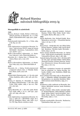 Richard Marsina Muveinek Bibliografiaja 2005-Ig