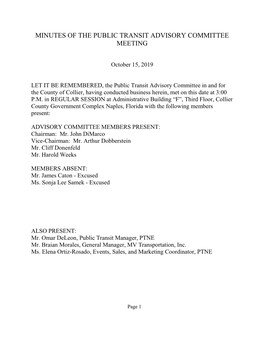 Minutes of the Public Transit Advisory Committee Meeting