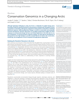 Conservation Genomics in a Changing Arctic, Trends in Ecology & Evolution (2019), Doi.Org/10.1016/J.Tree.2019.09.008